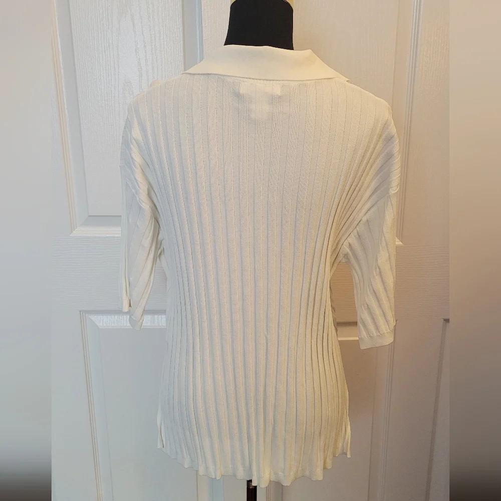 H&M Ivory Ribbed Collared Blouse - Picture 2 of 9